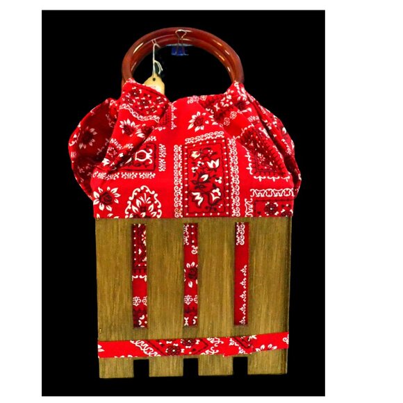 Vintage Wood Crate And Bandana Pocket Book Tote Knitting Bag Store Tag Attached - Picture 1 of 7